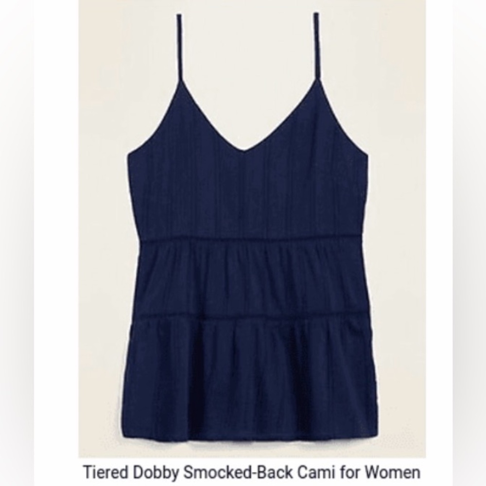 Navy Tiered Dobby Smocked-Back Cami for Women
